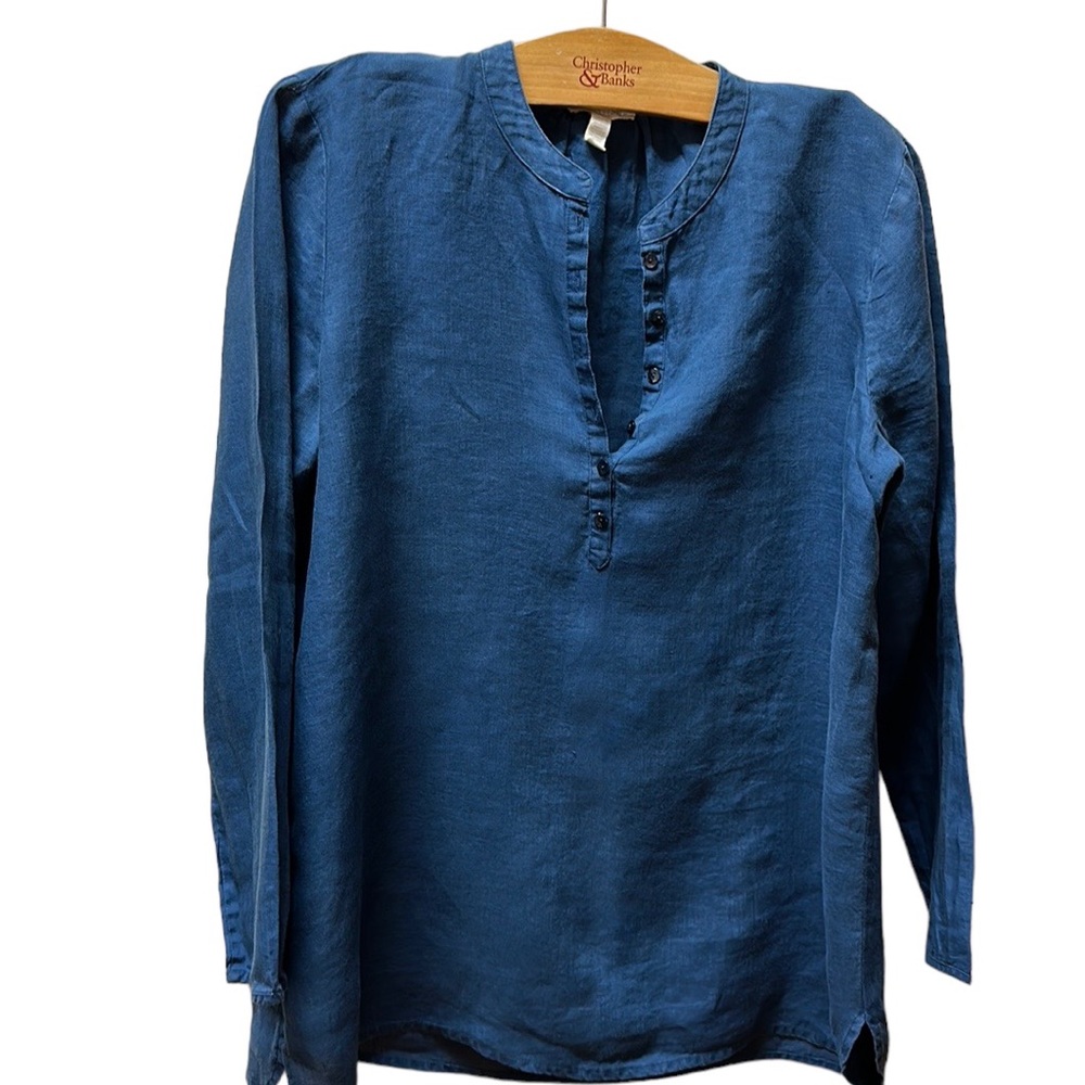 Eileen Fisher navy linen shirt small